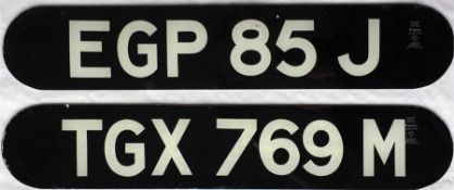 Pair of London Transport DMS bus rear REGISTRATION PLATES comprising EGP 85J from DMS 85 (new