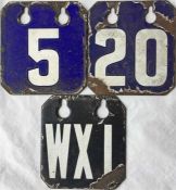 LCC/London Transport tramways enamel RUNNING NUMBER PLATES '5', '20' and 'WX1'. These were carried