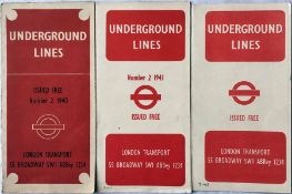 Selection of WW2 London Underground diagrammatic card POCKET MAPS comprising 'Schleger' issue No 2