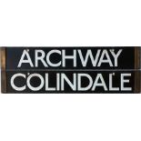 London Underground 1938-Tube Stock enamel CAB DESTINATION PLATE for Archway / Colindale on the