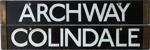 London Underground 1938-Tube Stock enamel CAB DESTINATION PLATE for Archway / Colindale on the