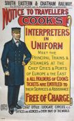 1904 South Eastern & Chatham Railway/Thomas Cook double-royal POSTER 'Interpreters in Uniform meet