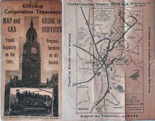 Croydon Corporation Tramways MAP & GUIDE TO CAR SERVICES dated February 1924. Rather fragile with