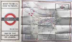 1924 London Underground MAP of the Electric Railways of London "What to see and how to travel".