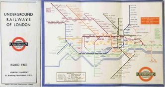 1934 London Underground H C Beck diagrammatic, card POCKET MAP from the first series titled '