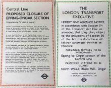 Pair of 1970 London Transport double-royal POSTERS regarding the proposed closure of the Epping-
