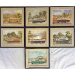 Quantity (7) of framed & glazed COLOUR PRINTS of 1920s Strachan & Brown-bodied buses & coaches,