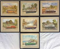 Quantity (7) of framed & glazed COLOUR PRINTS of 1920s Strachan & Brown-bodied buses & coaches,