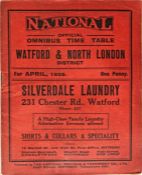 1926 National Omnibus & Transport Co Ltd TIMETABLE BOOKLET for Watford & North London District (