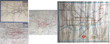 Selection of London Underground MAPS comprising 1919 (2-10-19) in fragile, poor condition, 1924 (3/