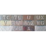 Selection of London Transport bus garage ALLOCATION STENCIL PLATES for Croydon (TC), Catford (TL),