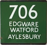 London Transport coach stop enamel E-PLATE for Green Line route 706 destinated Edgware, Watford,