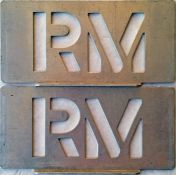 Pair of London Transport Routemaster ALLOCATION STENCIL PLATES 'RM'. A small number of these were