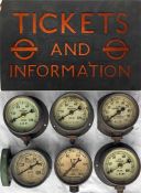 London Underground items comprising a perspex SIGN 'Tickets and Information' with two bullseye