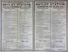 Pair of 1927/28 DEPARTURE/ARRIVAL NOTICES from Batley Station in West Yorkshire (London Midland &