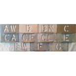 Selection of London Transport bus garage ALLOCATION STENCIL PLATES for Abbey Wood (AW), Battersea (