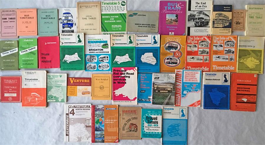 Quantity of UK BUS TIMETABLES etc, mainly 1950s-70s, from operators or areas from S-Y. Includes