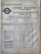 WW2 London Transport BOOKLET Central Buses "Allocation of Scheduled Buses", issue no 40 dated 15 May