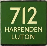 London Transport coach stop enamel E-PLATE for Green Line route 712 destinated Harpenden, Luton.