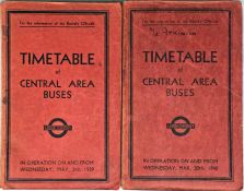 Pair of London Transport Officials' TIMETABLE BOOKLETS of Central Area Buses ('Red Books')