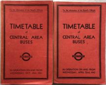 Pair of WW2 London Transport Officials' TIMETABLE BOOKLETS of Central Area Buses ('Red Books')