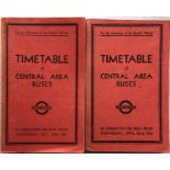 Pair of WW2 London Transport Officials' TIMETABLE BOOKLETS of Central Area Buses ('Red Books')