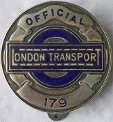 London Transport OFFICIAL'S PLATE with id number 179 from the first series of 1934. Made of nickel-