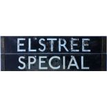 London Underground 1938-Tube Stock enamel CAB DESTINATION PLATE for Elstree (never used)/ Special on