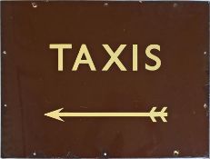 British Railways (Western Region) ENAMEL SIGN 'Taxis' with a left-facing arrow with two flights.