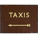 British Railways (Western Region) ENAMEL SIGN 'Taxis' with a left-facing arrow with two flights.