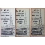 Selection of London County Council (LCC) Tramways POCKET MAPS comprising issues dated August 1913,