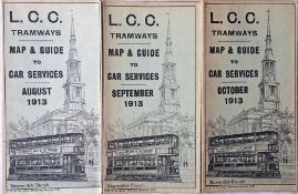Selection of London County Council (LCC) Tramways POCKET MAPS comprising issues dated August 1913,