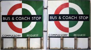 1950s/60s London Transport enamel BUS & COACH STOP FLAG (Bus Compulsory, Coach Request), an E3