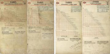 Pair of London Transport Tramways double-sided card FARECHARTS for routes 33 & 35 dated October 1950