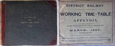Official bound volume of District Railway SERVICE TIMETABLES for 1885. Contains the working
