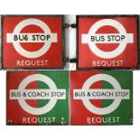 Pair of London Transport enamel BUS STOP FLAGS, the first a 1940s double-sided, flat type 'Request