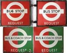Pair of London Transport enamel BUS STOP FLAGS, the first a 1940s double-sided, flat type 'Request