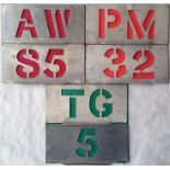 3 sets of London Transport bus garage ALLOCATION & RUNNING NUMBER STENCIL PLATES comprising AW (