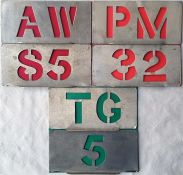 3 sets of London Transport bus garage ALLOCATION & RUNNING NUMBER STENCIL PLATES comprising AW (