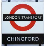 1950s/60s London Transport enamel BUS STOP SIGN ' Chingford' from a 'Keston' wooden bus shelter. A