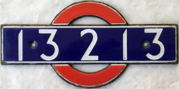 London Underground enamel STOCK-NUMBER PLATE from 1938 P-Stock Driving Motor Car 13213. These plates