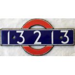 London Underground enamel STOCK-NUMBER PLATE from 1938 P-Stock Driving Motor Car 13213. These plates