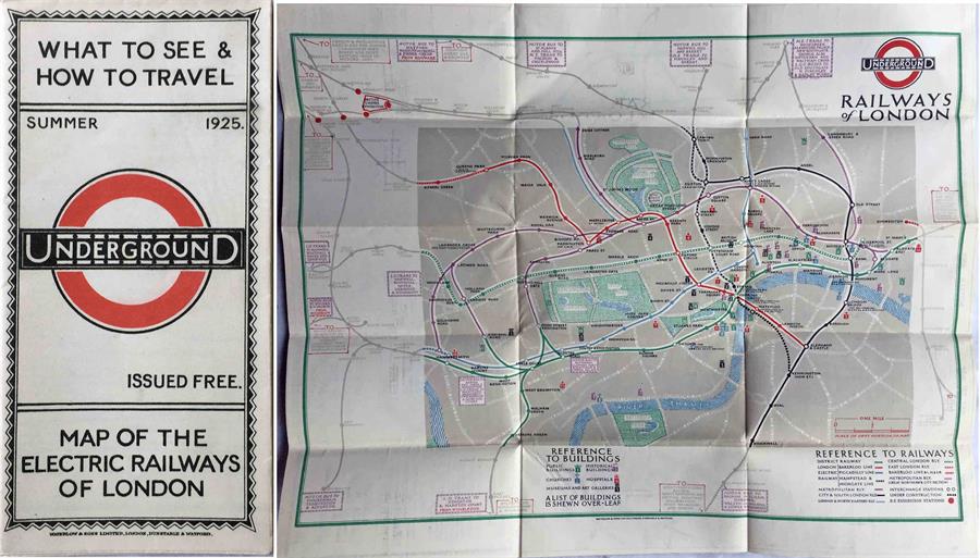 1925 London Underground MAP of the Electric Railways of London "What to see and how to travel",