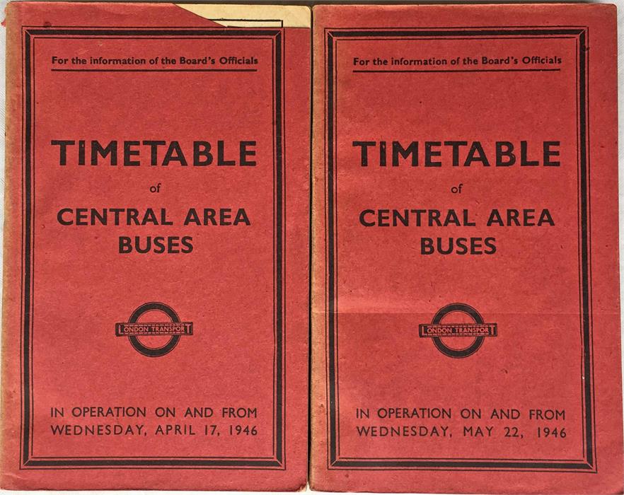 Pair of London Transport Officials' TIMETABLE BOOKLETS ('Red Books') of Central Area Buses