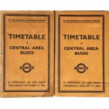 Pair of London Transport Officials' TIMETABLE BOOKLETS of Central Area Buses ('Red Books' although