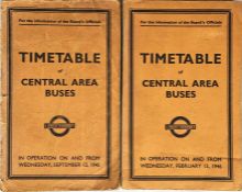 Pair of London Transport Officials' TIMETABLE BOOKLETS of Central Area Buses ('Red Books' although