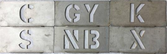 Selection of London Transport bus garage ALLOCATION STENCIL PLATES for Athol Street (C), Grays (GY),