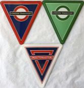 Selection of London Transport etc Routemaster RADIATOR TRIANGLE BADGES comprising Central (red) RM/