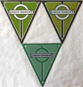 Selection of London Transport RT & RLH bus enamel RADIATOR TRIANGLE BADGES in two different styles