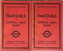 Pair of 1936 London Transport Officials' TIMETABLE BOOKLETS of Central Area Buses ('Red Books')